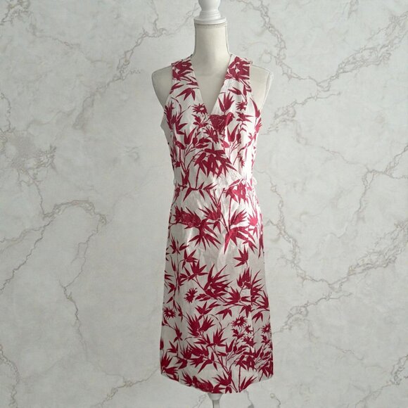 POLO RALPH LAUREN 100% Linen Cream Red Botanical Linen Wrap Dress Size 6 - Picture 2 of 14